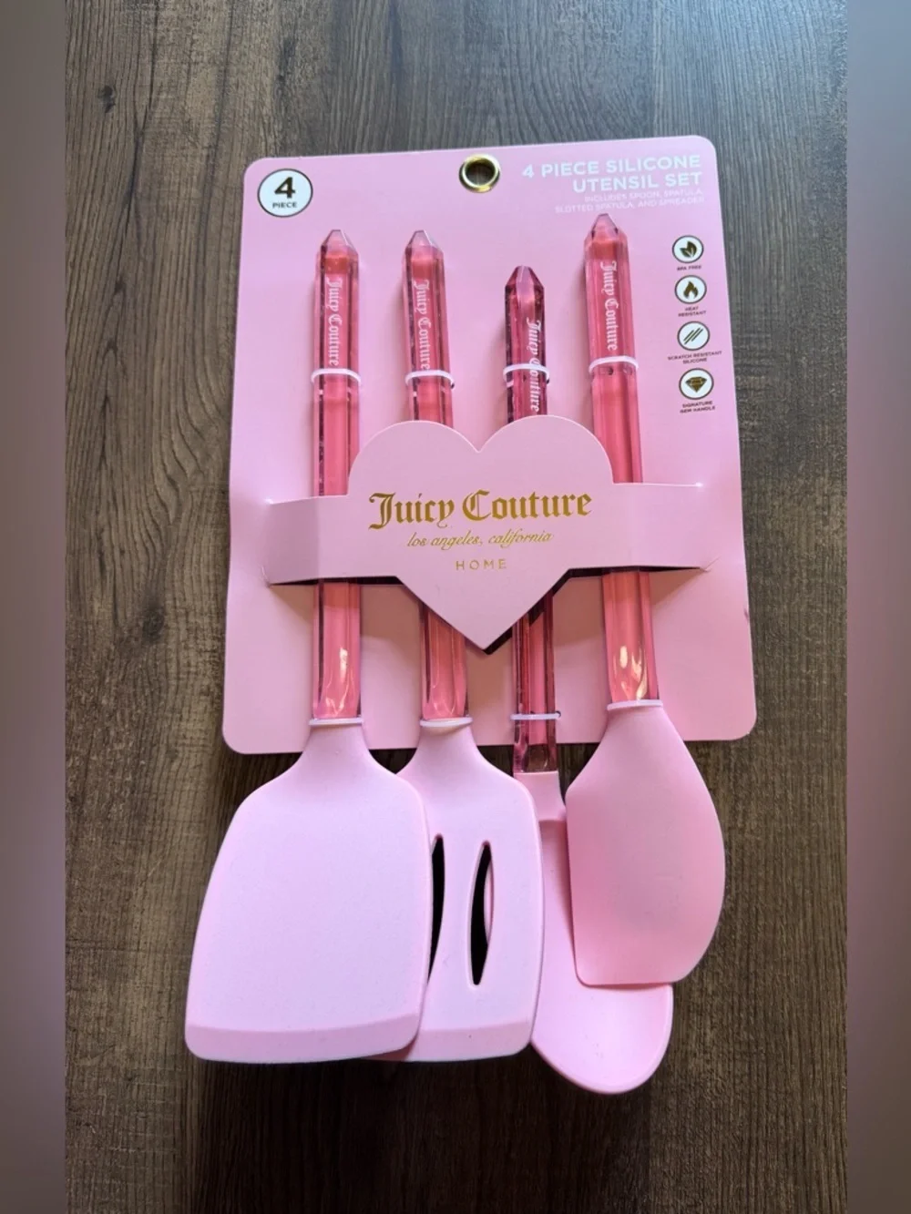 Juicy Couture Pink Silicone Kitchen Utensil & Whisk Set